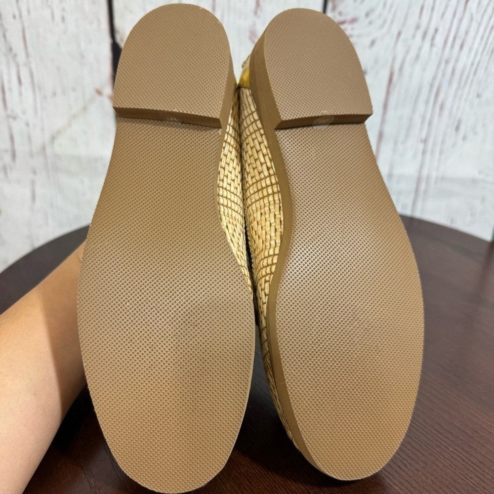 TORY BURCH Raffia & Metallic Gold Leather Trims Loafers in size 6 New - Picture 6 of 15